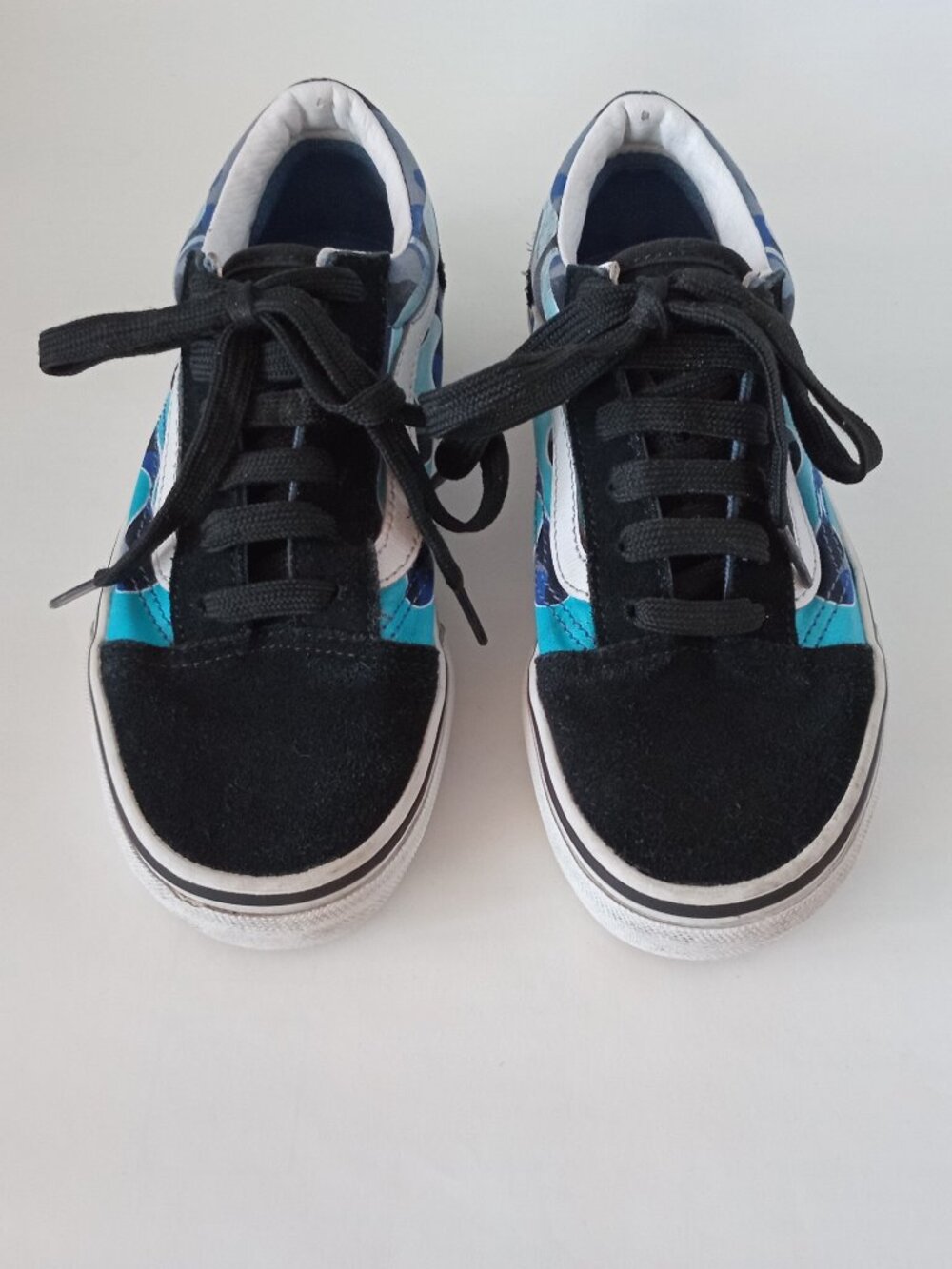 Vans Kids Girls Black Blue Suede Canvas Sneakers Size 2 Casual Everyday Travel